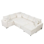 Chenille Sectional Sofa Pull-out Sofa Bed, L-Shape Sleeper Sofa with Storage Ottoman, 3 Pillows and Charging Devices
