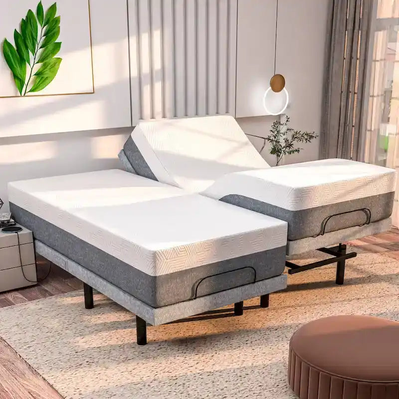 Adjustable Bed Frame with Medium Gel Memory Foam Mattress, Dual Massage, USB Ports, App, Remote
