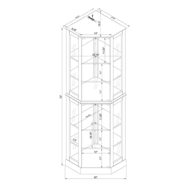 6 Shelf Corner Curio Display Cabinet with Lights, Mirrors and Adjustable Shelves, Cherry