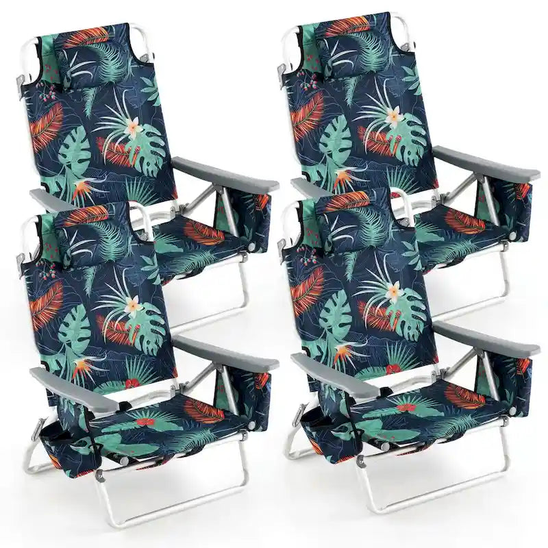 Lot de 4 chaises de plage pliantes de randonnée Costway, 5 positions d'extérieur - Voir détails