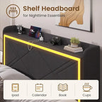 Bed Frame LED Lights Headboard & USB-C/A Charging Station 4 Drawers
