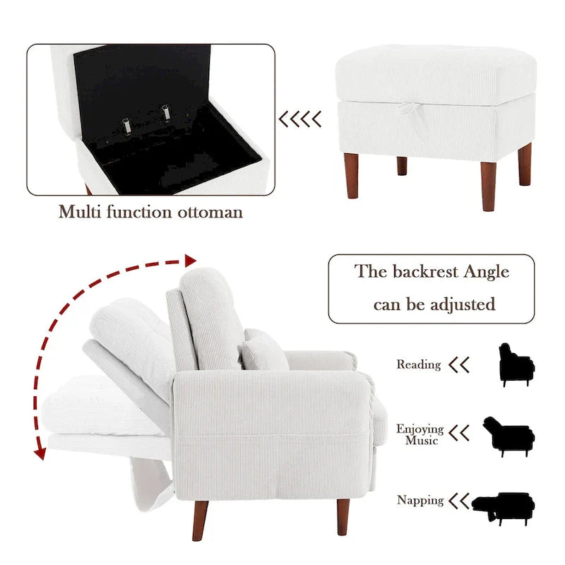 UIXE Modern Lounge Chair Accent Chair and Stroage Ottoman With Adjustable Backrest