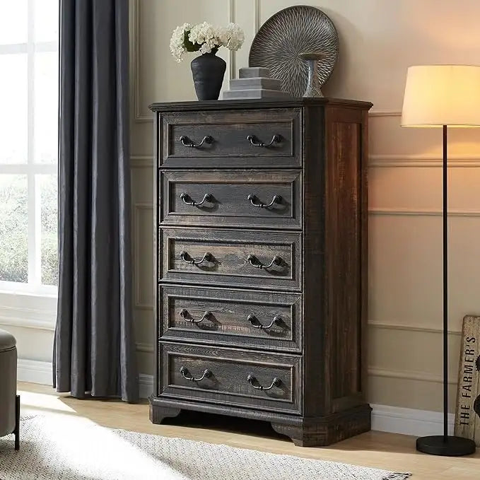 Farmhouse 5 Drawers Dresser, Wood Chest of Drawers, Dressers Organizer
