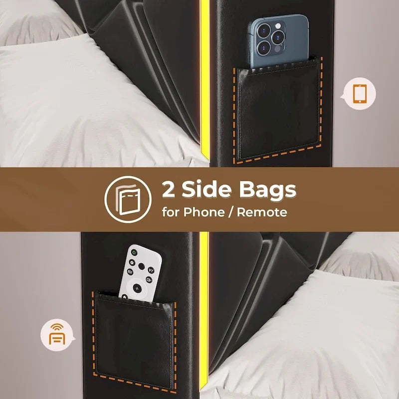 Bed Frame LED Lights Headboard & USB-C/A Charging Station 4 Drawers