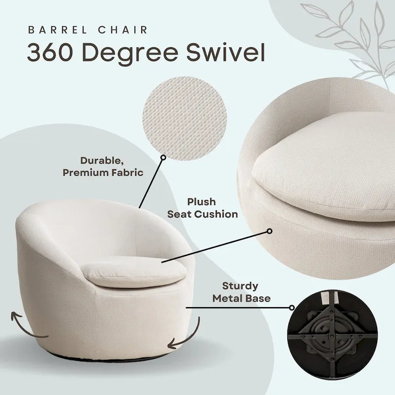 Swivel Barrel Chair - 360掳 Rotation - Boucle Fabric