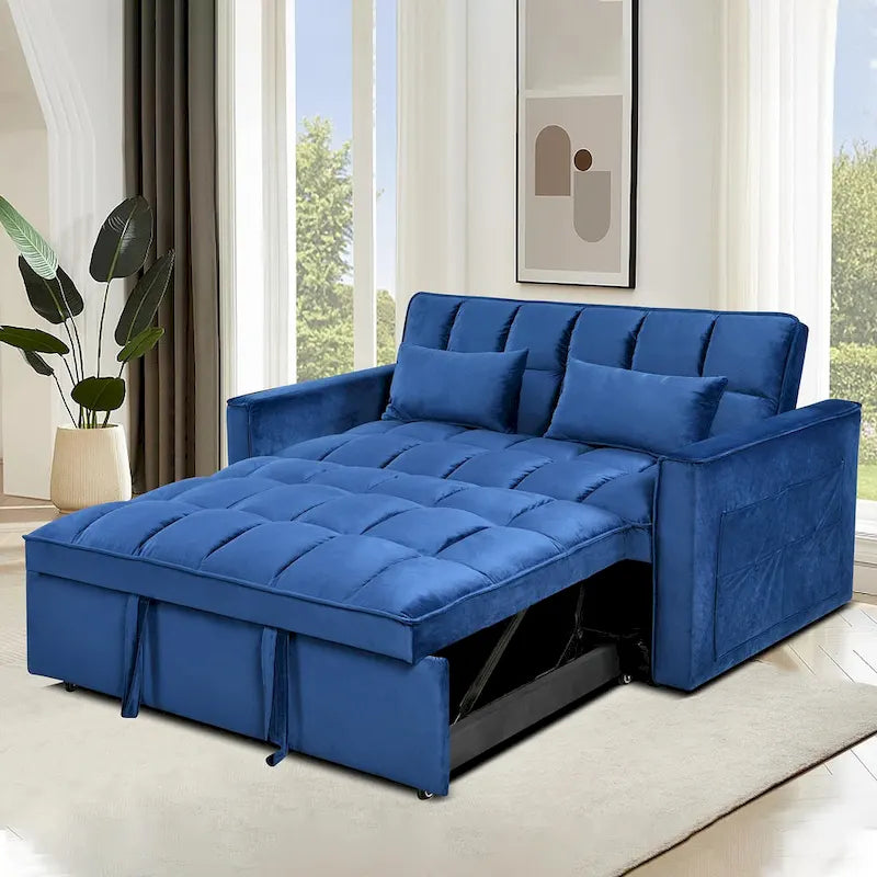 Modern Velvet Futon Loveseat with Reclining Backrest & Pockets, Seats 2 鈥?Dark Gray / Light Gray / Blue / Black