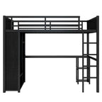 Full XL Size Loft Bed Frame with Built-in Wardrobe