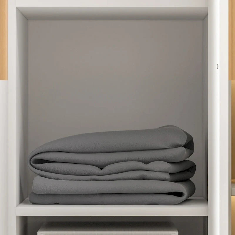 Wardrobe Armoire Wooden Closet Cabinet 6 Storage Cube and Hanging Rod