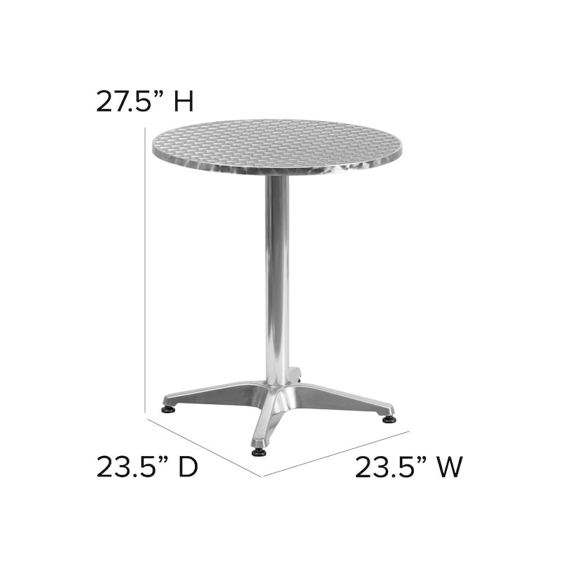 Table d'intérieur/extérieur en aluminium à plateau lisse de 27,5 po avec base