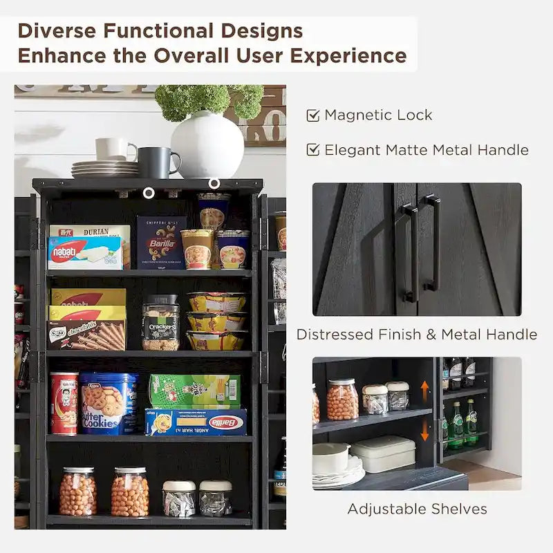47 Farmhouse Kitchen Pantry, Storage Cabinet with Barn Doors - N/A