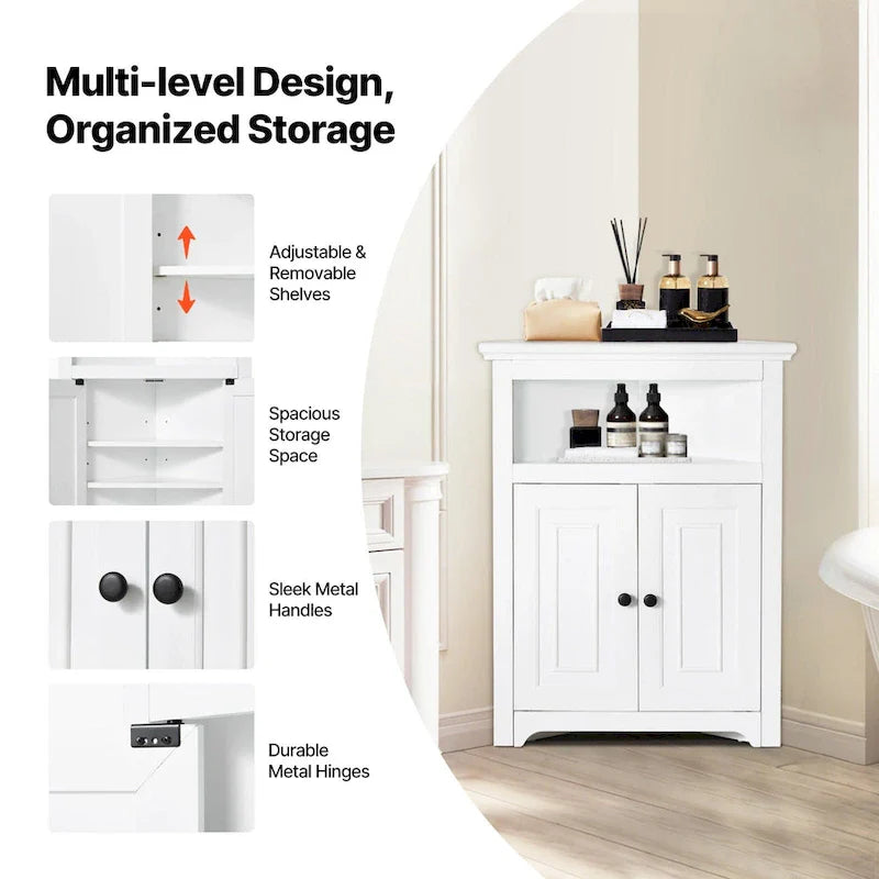 Corner Cabinet 32 with 2 Doors and Adjustable Shelves for Home Storage - 25.4 x 12.8 x 33.3 in